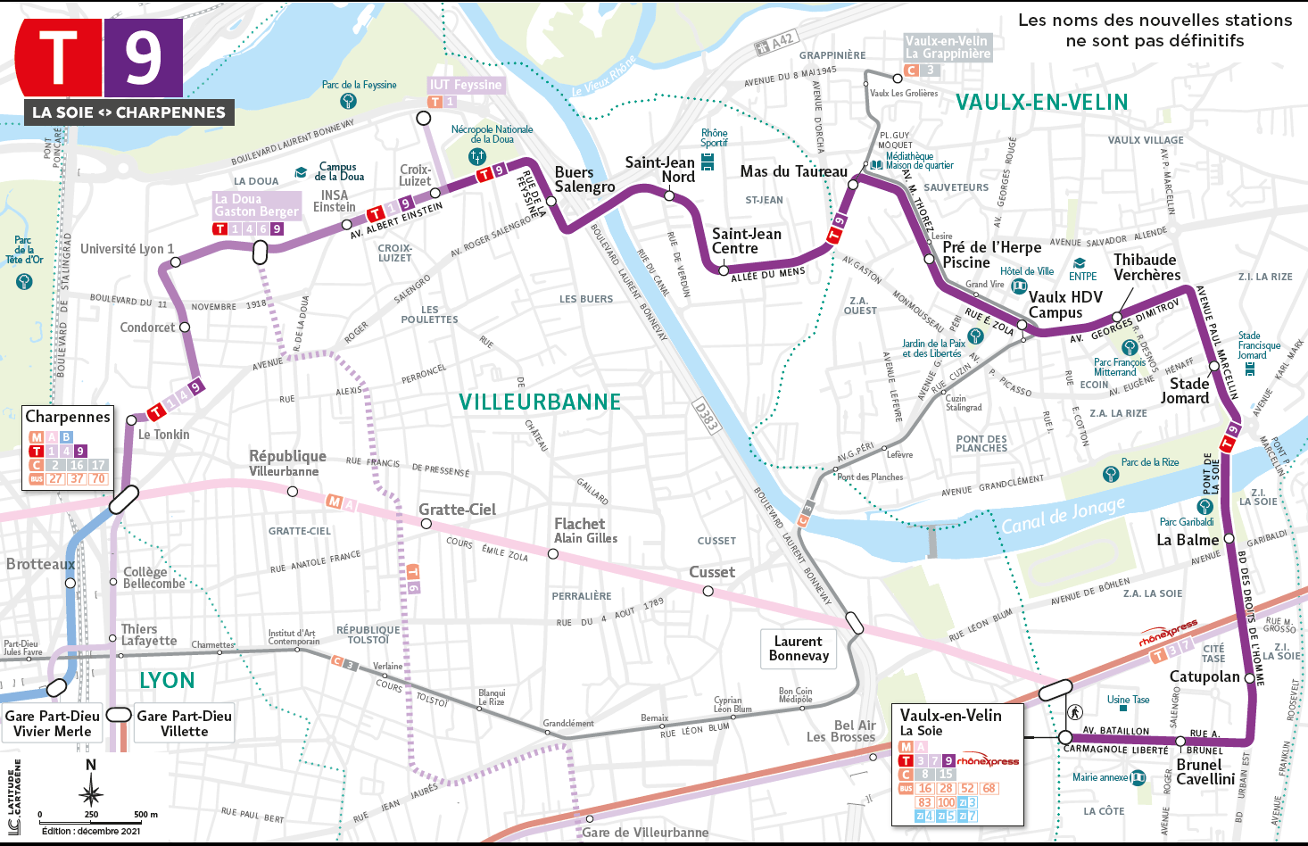 Carte du tracé du T9