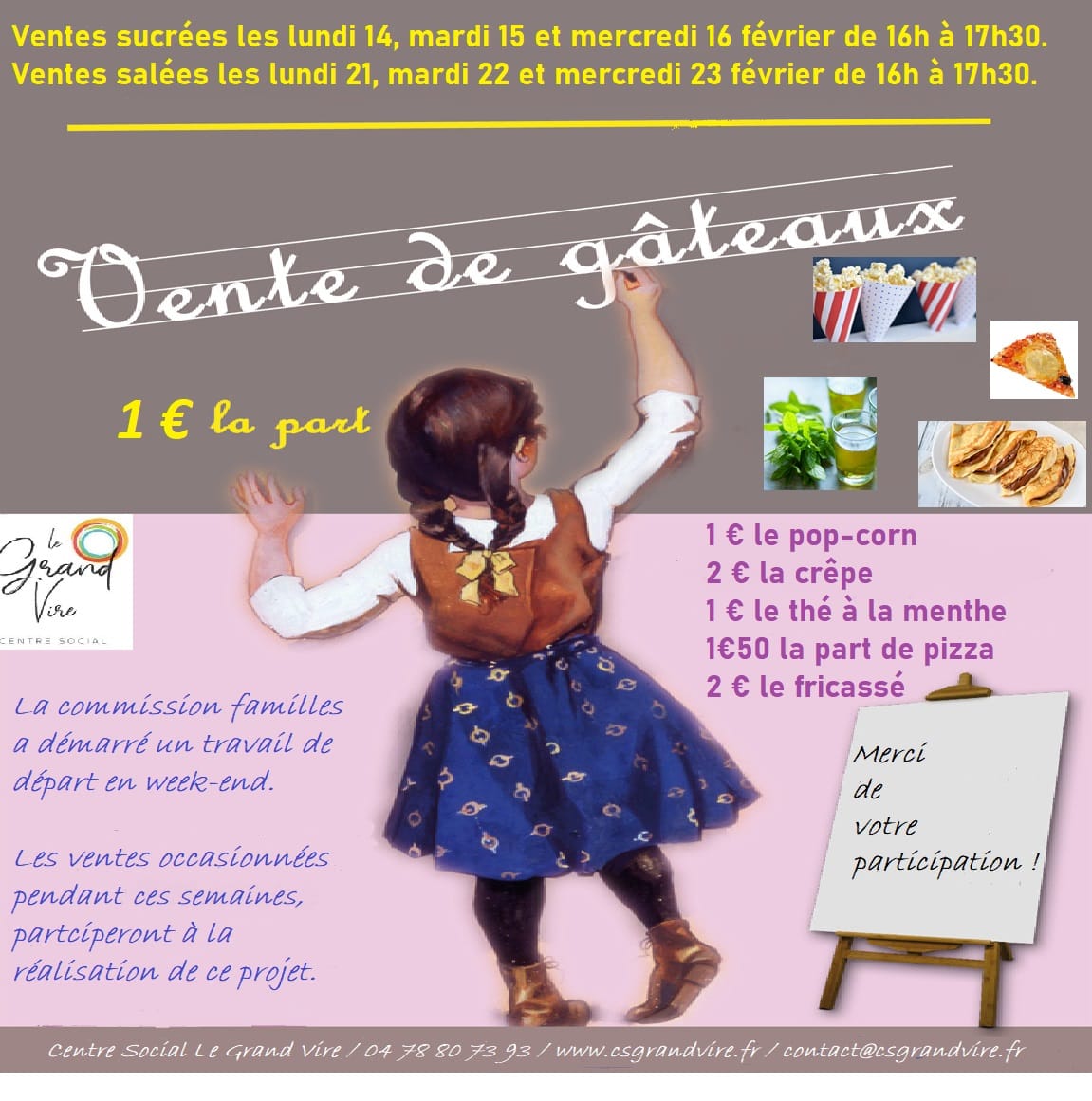 Affiche vente gâteaux Centre Grand Vire 2022