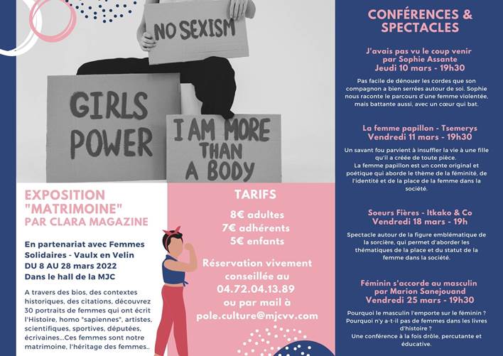 Expo, conférences & spectacles Droit des femmes à la MJC mars 2022