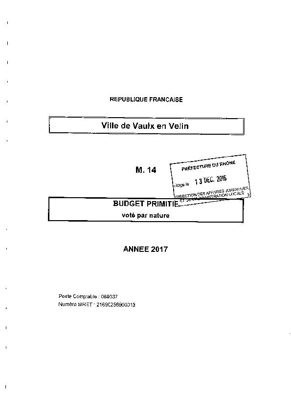 16.12.0646 - Annexe budget principal de la ville - Budget primitif 2017